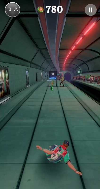 The runner dashing through the subway world past a UEFA Champions League billboard