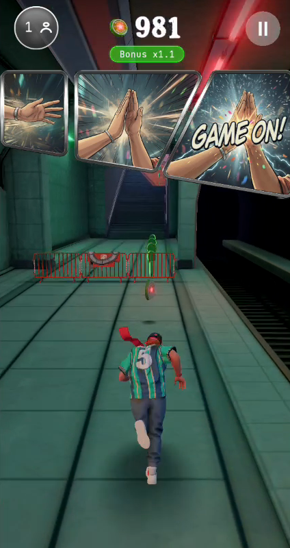 A GAME ON quick-time event as the runner picks up a friend in the subway